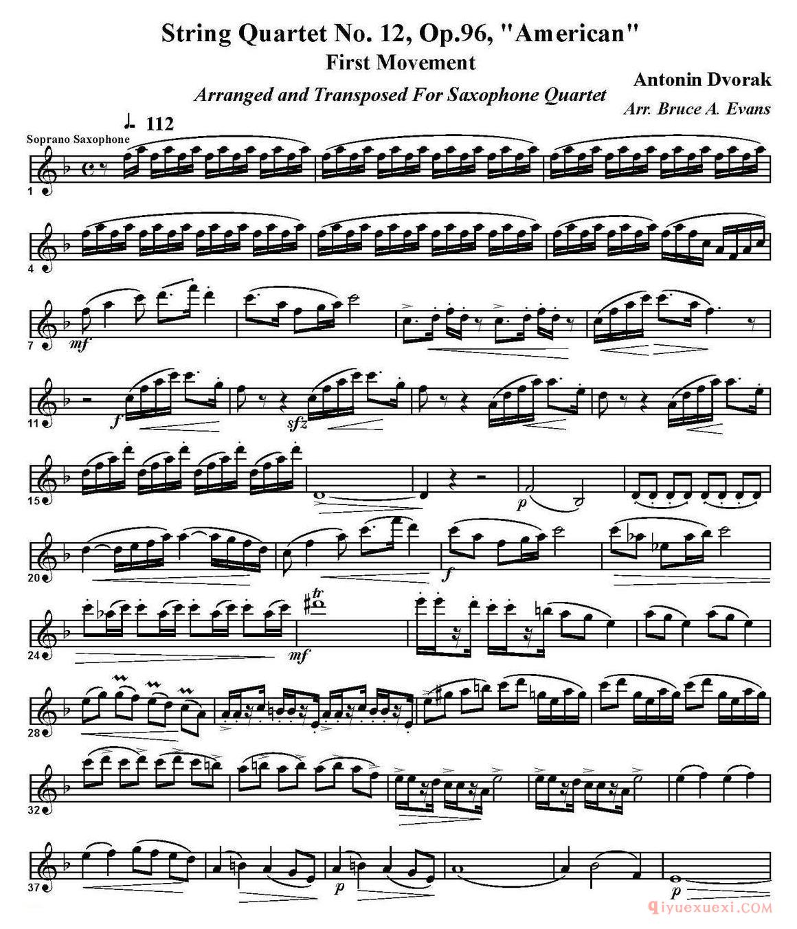 四重奏·高音萨克斯分谱[String Quartet No.12，Op.96]