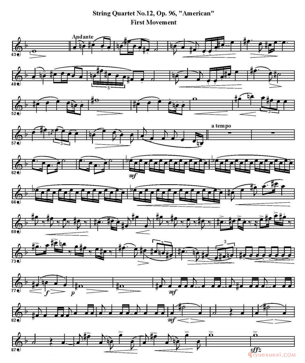 四重奏·高音萨克斯分谱[String Quartet No.12，Op.96]