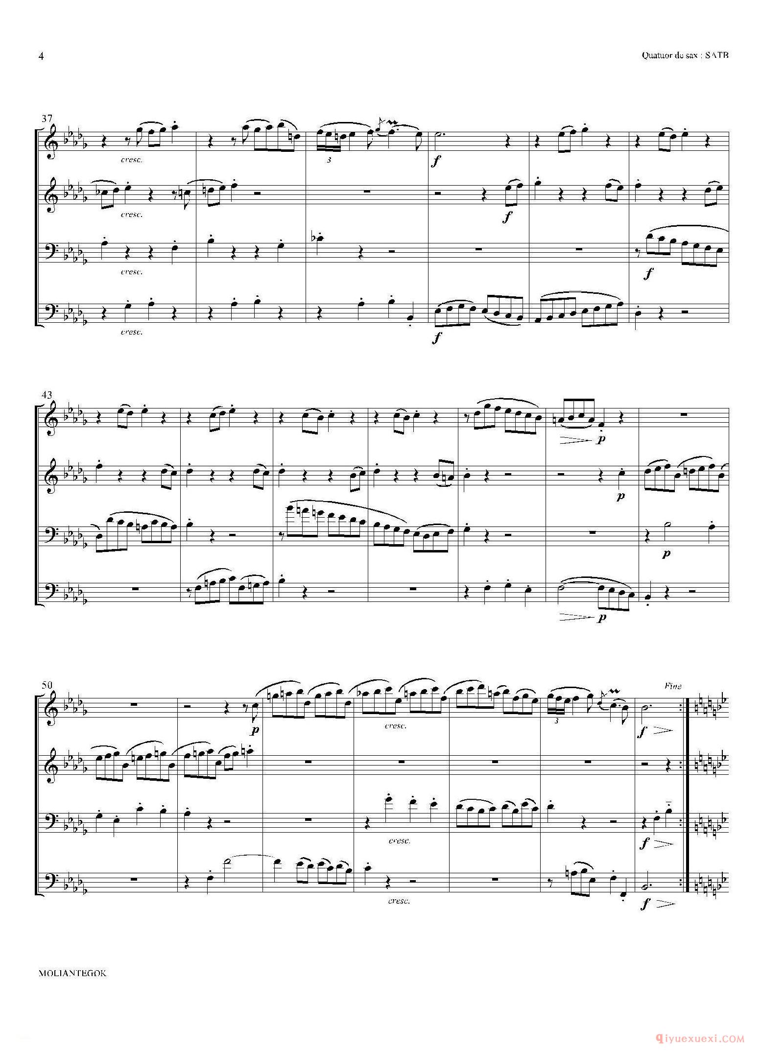 法国组曲之二·布列舞曲[Suite anglaise No 2,BWV 807]四重奏总谱