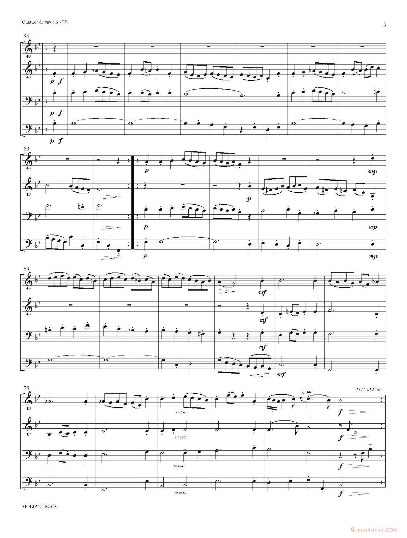 法国组曲之二·布列舞曲[Suite anglaise No 2,BWV 807]四重奏总谱