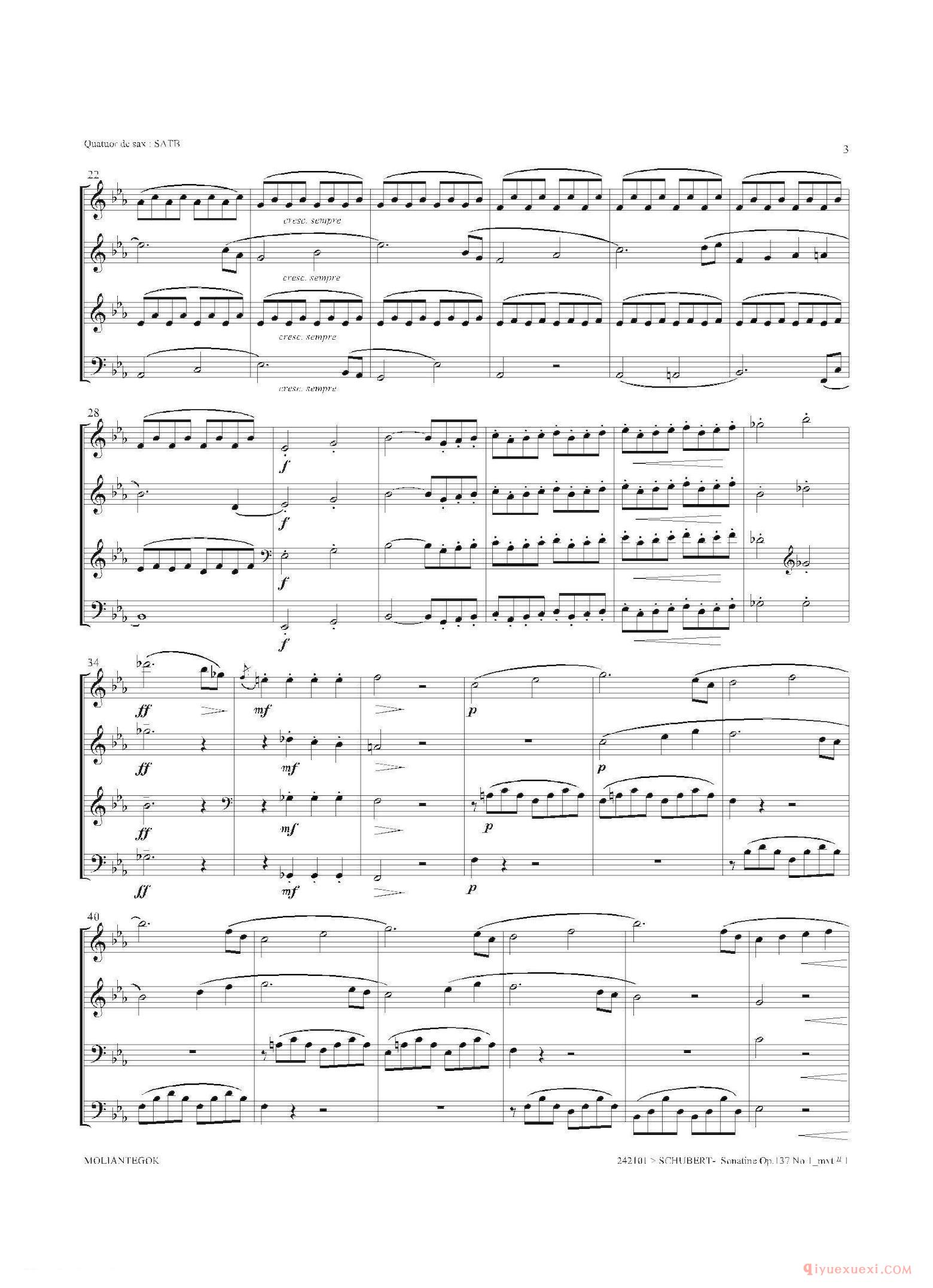 萨克斯谱[Sonatine Op.137 No 1]四重奏总谱