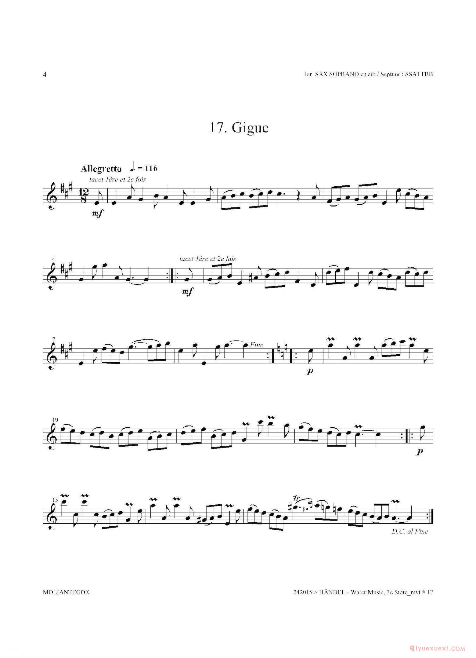 第一高音萨克斯[Water Music/HWV.350 No.3]