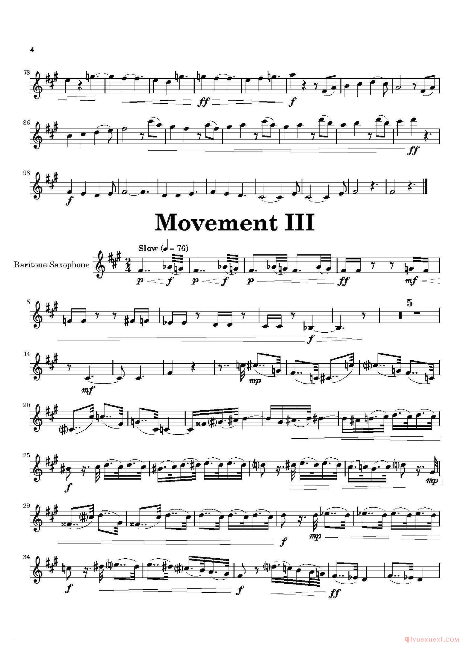 四重奏上低音萨克斯分谱[Movement]