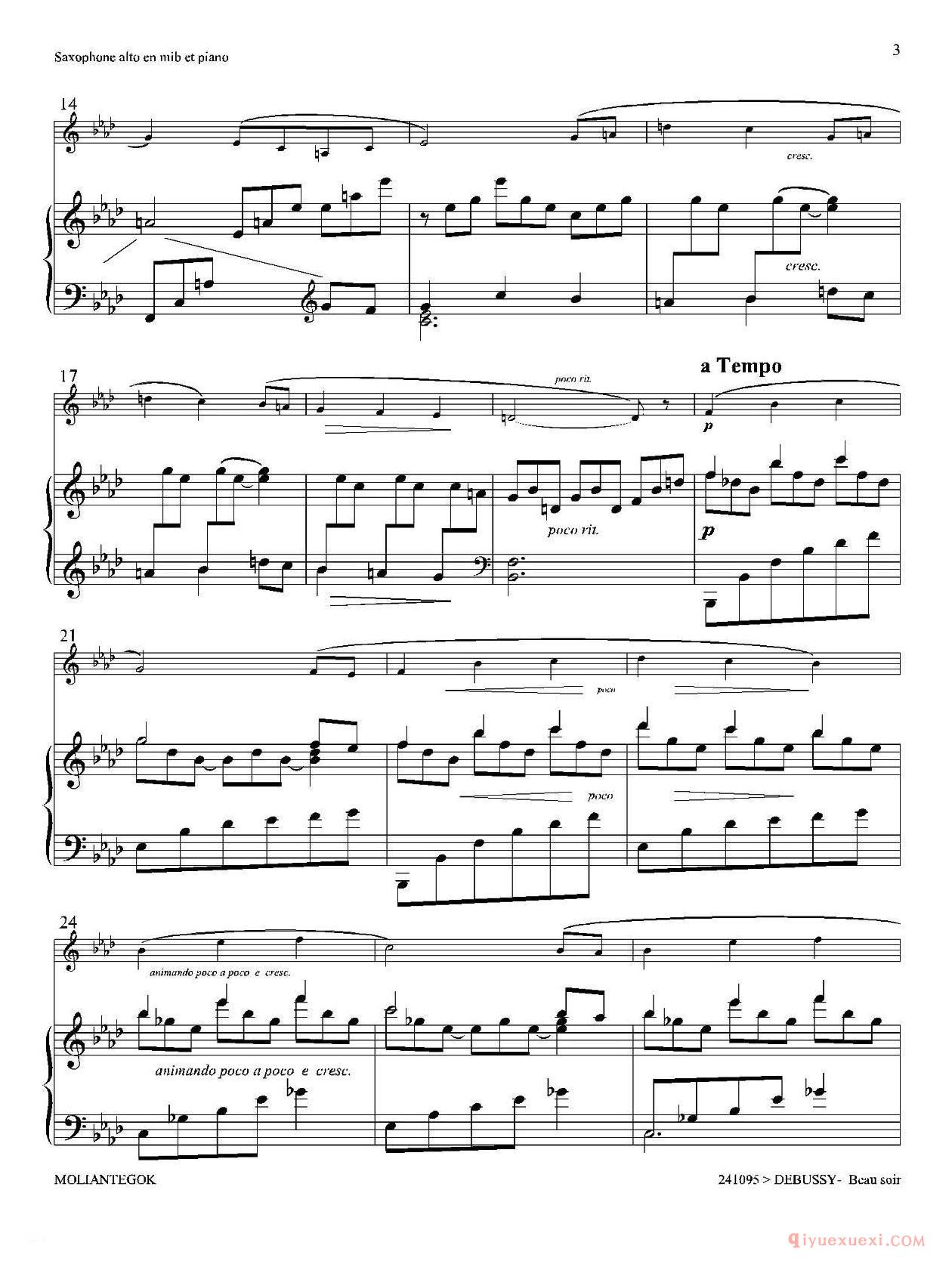 萨克斯谱[美丽的黄昏]1=降A中音萨克斯+钢琴伴奏