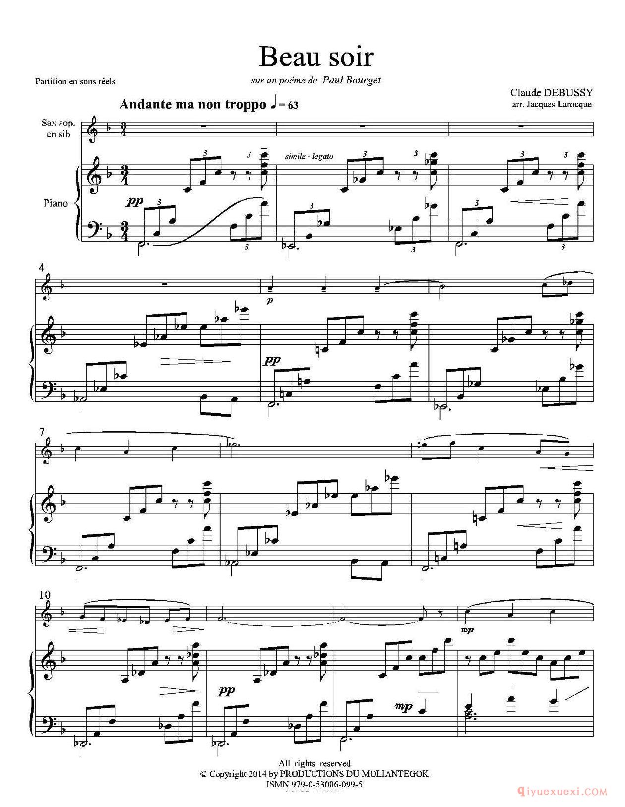 萨克斯谱[美丽的黄昏]高音萨克斯+钢琴伴奏
