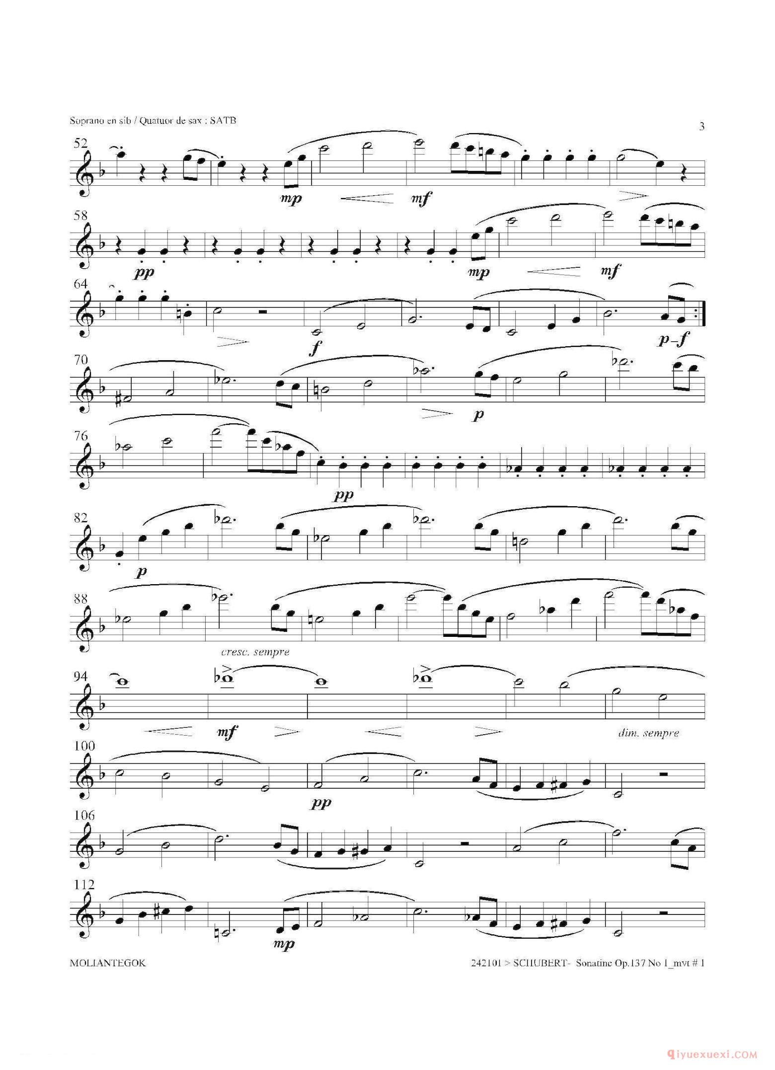高音萨克斯分谱[Sonatine Op.137 No 1]四重奏