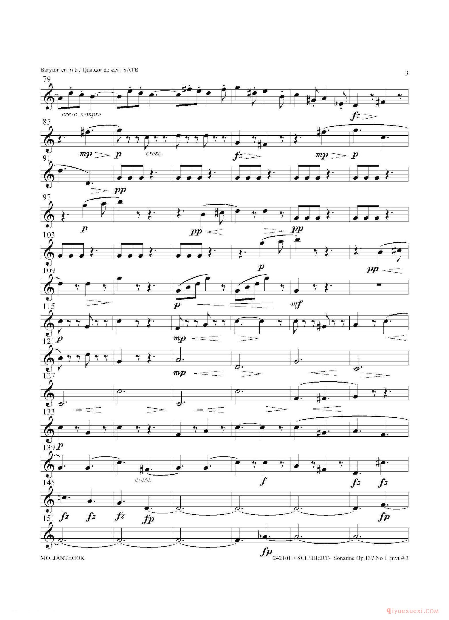 上低音萨克斯分谱[Sonatine Op.137 No 1]四重奏