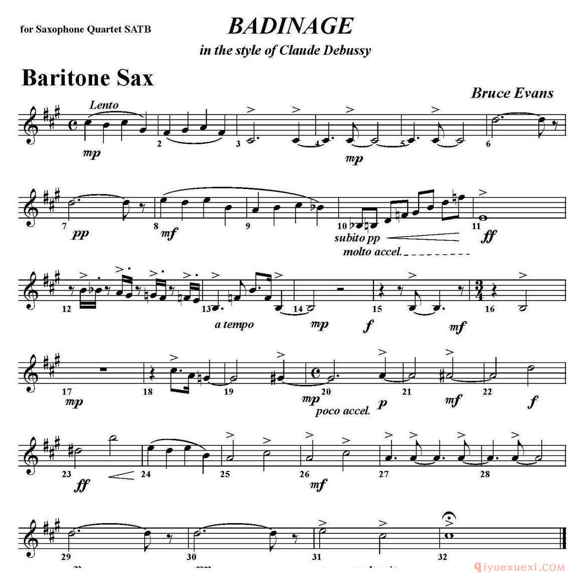 上低音萨克斯分谱[BADINAGE]四重奏