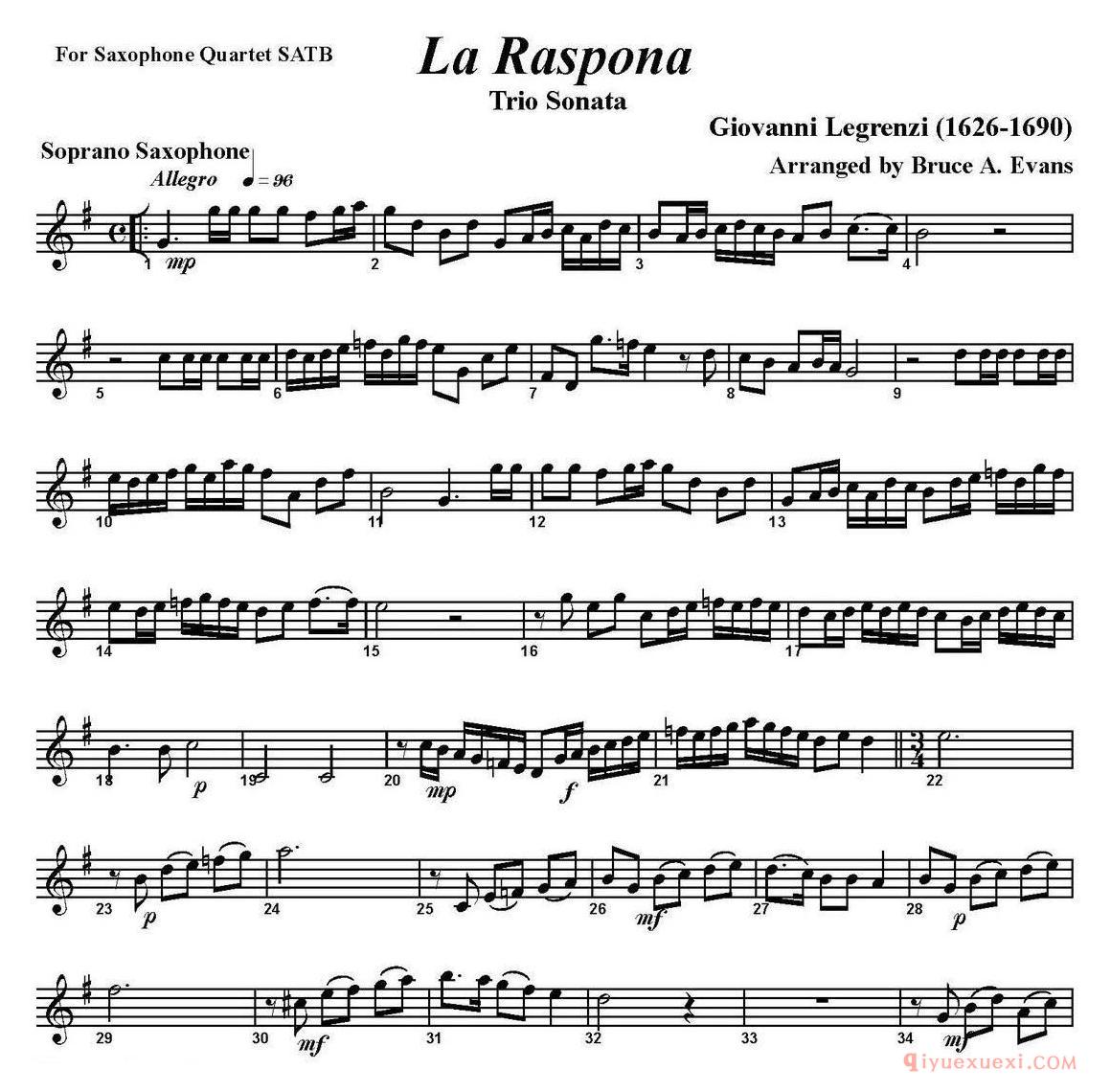 高音萨克斯分谱[La Raspona]四重奏