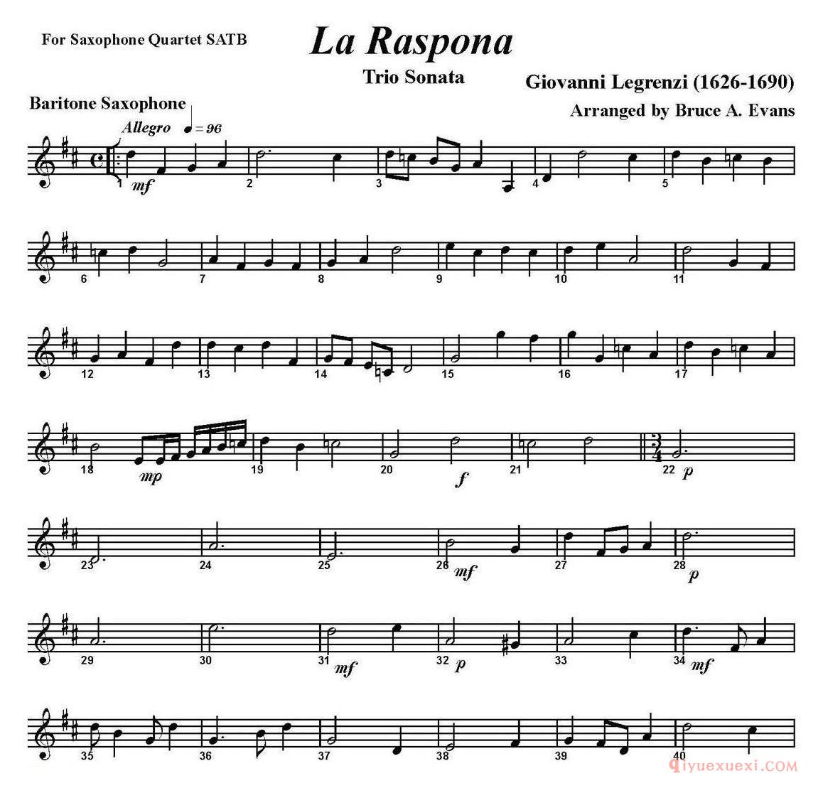 上低音萨克斯分谱[La Raspona]四重奏