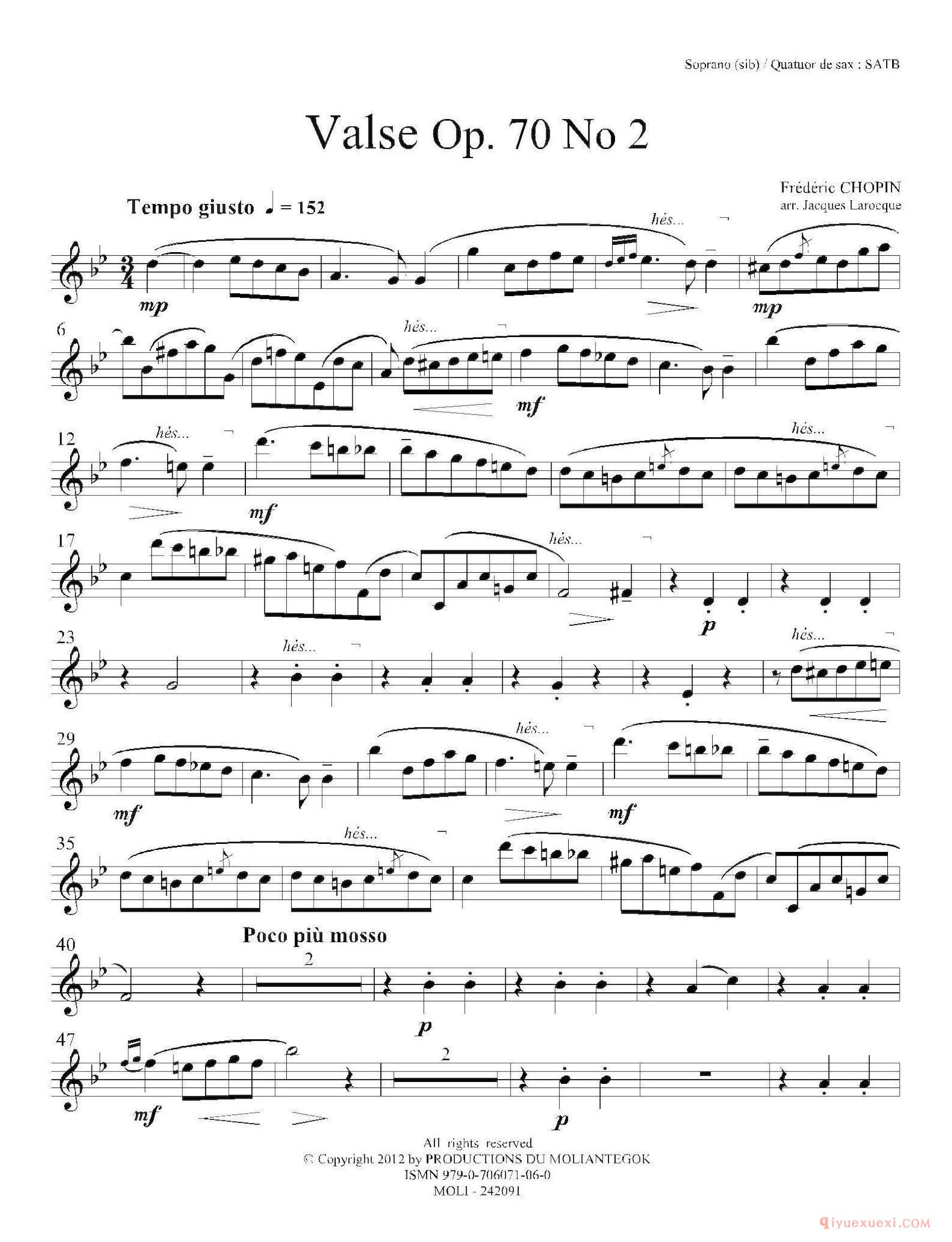 高音萨克斯分谱[f小调圆舞曲 Op.70 No.2]四重奏