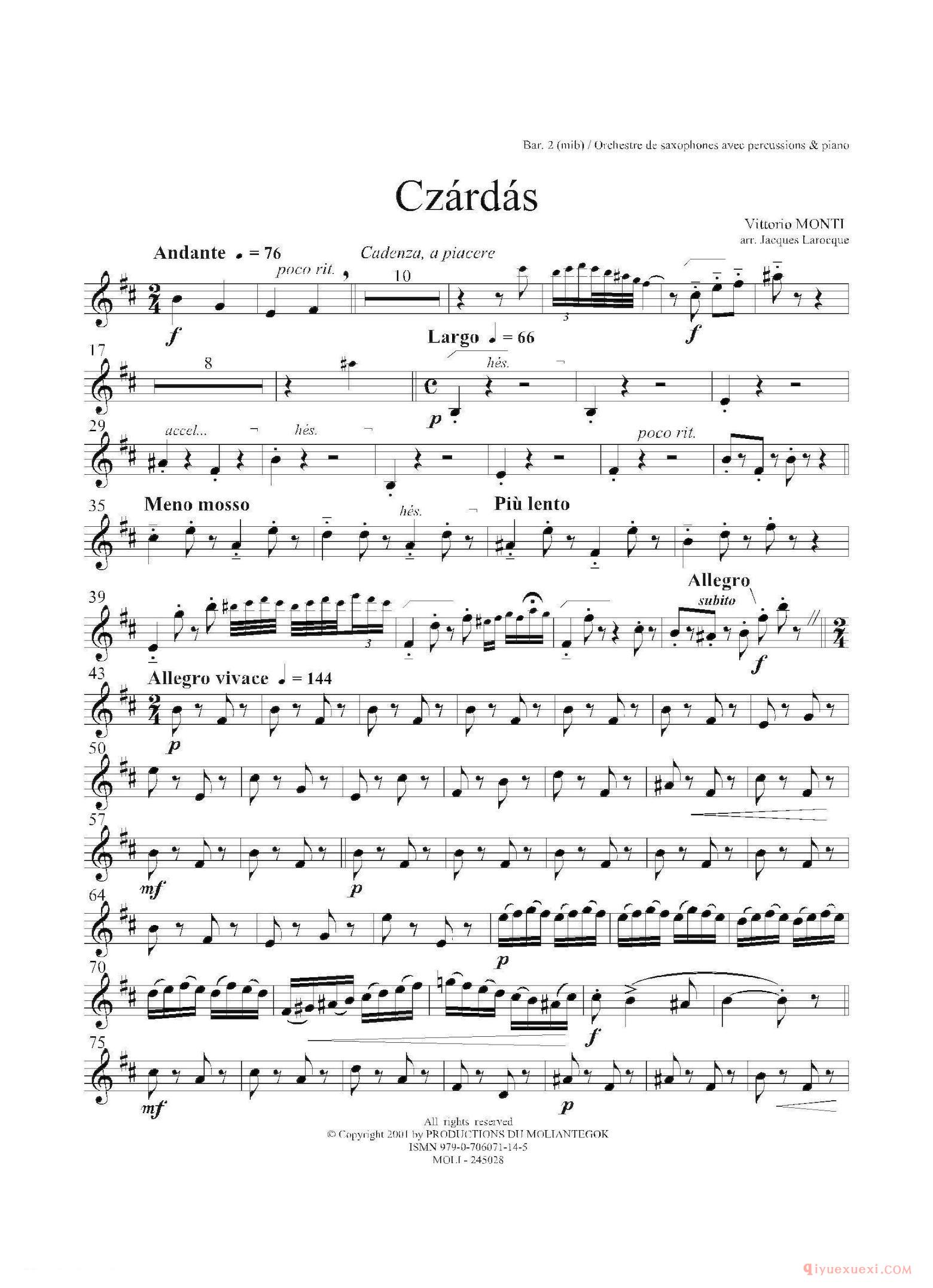 3支上低音萨克斯[Czardas 查尔达斯]15重奏