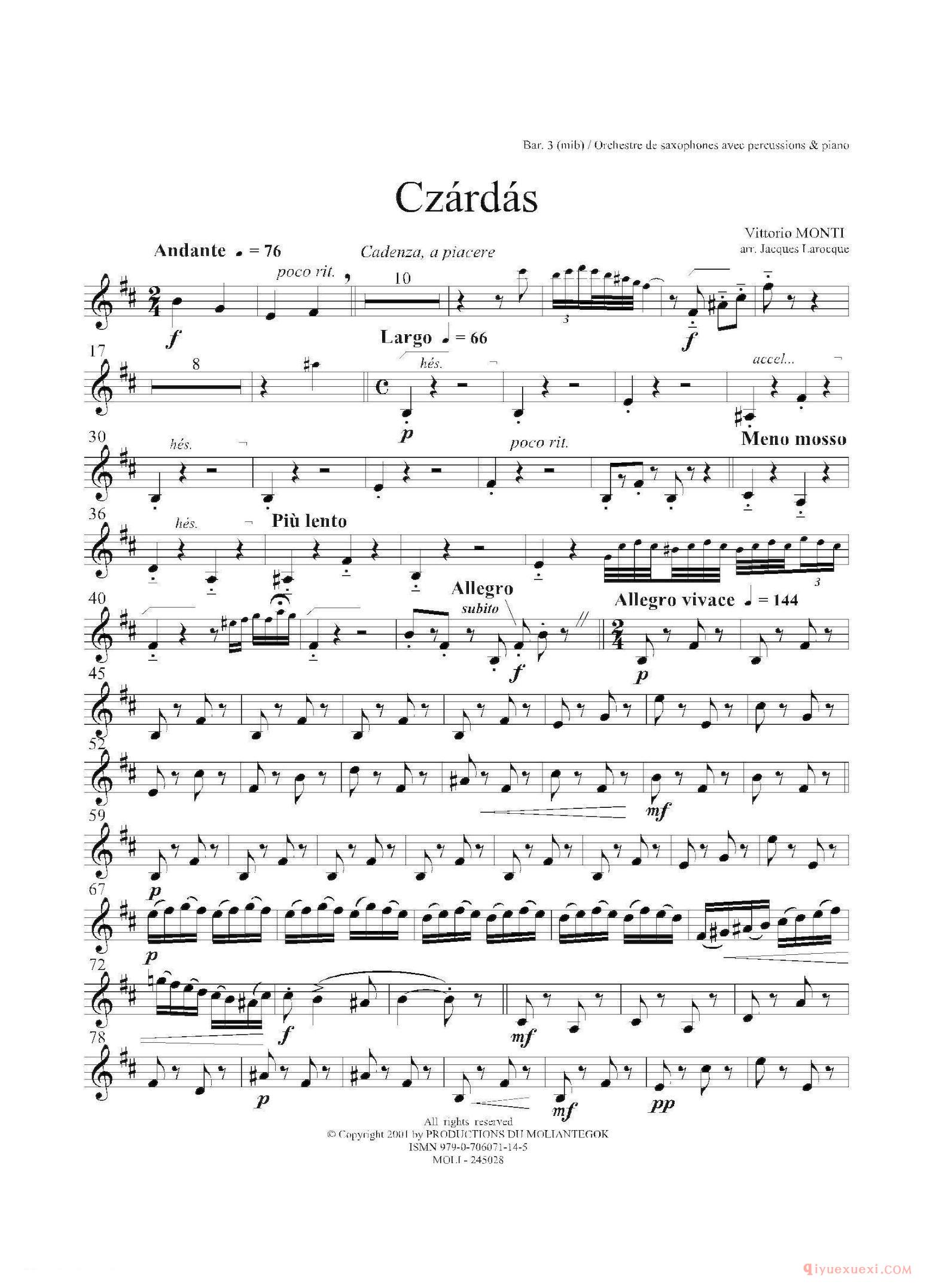 3支上低音萨克斯[Czardas 查尔达斯]15重奏