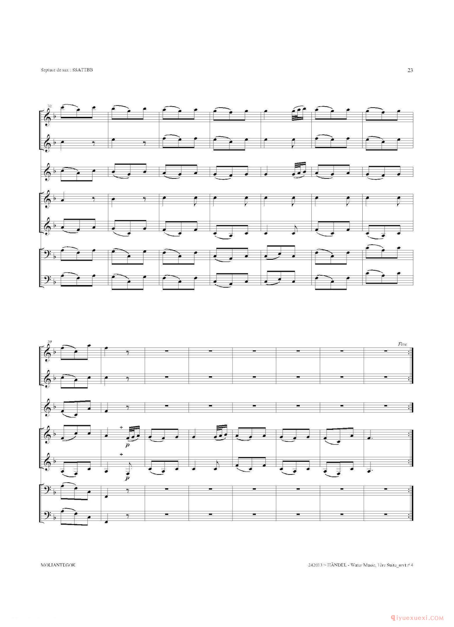 萨克斯合奏总谱[Water Music（HWV.348 No.1]