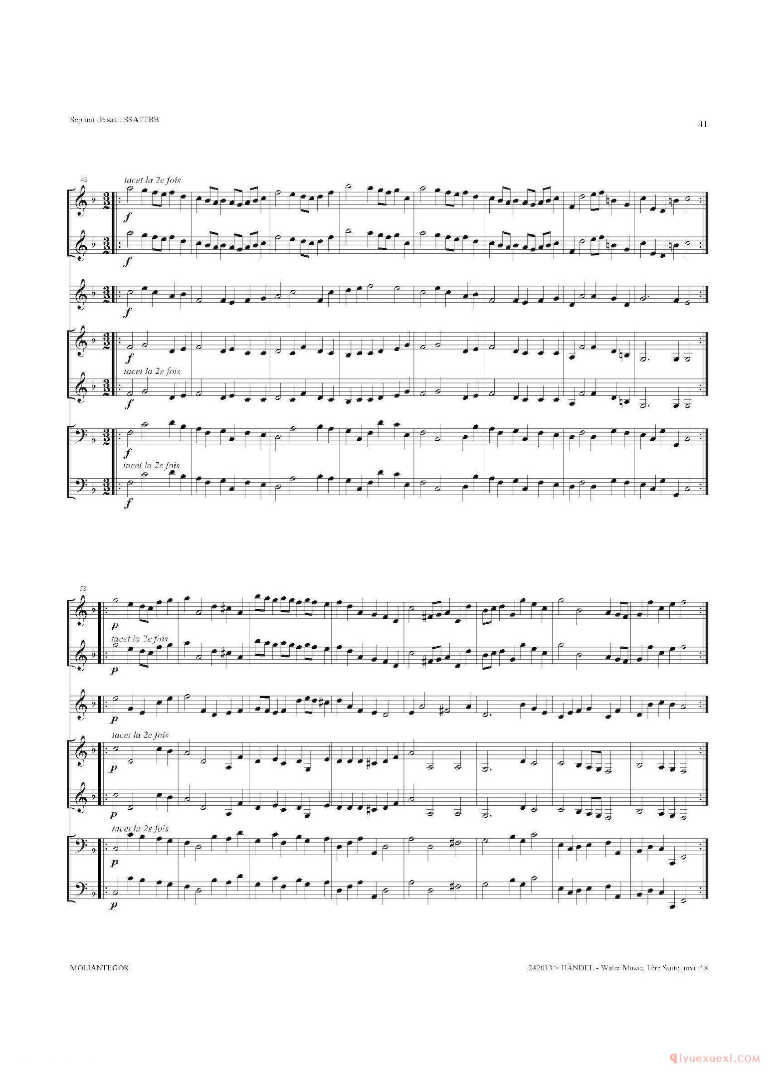 萨克斯合奏总谱[Water Music（HWV.348 No.1]