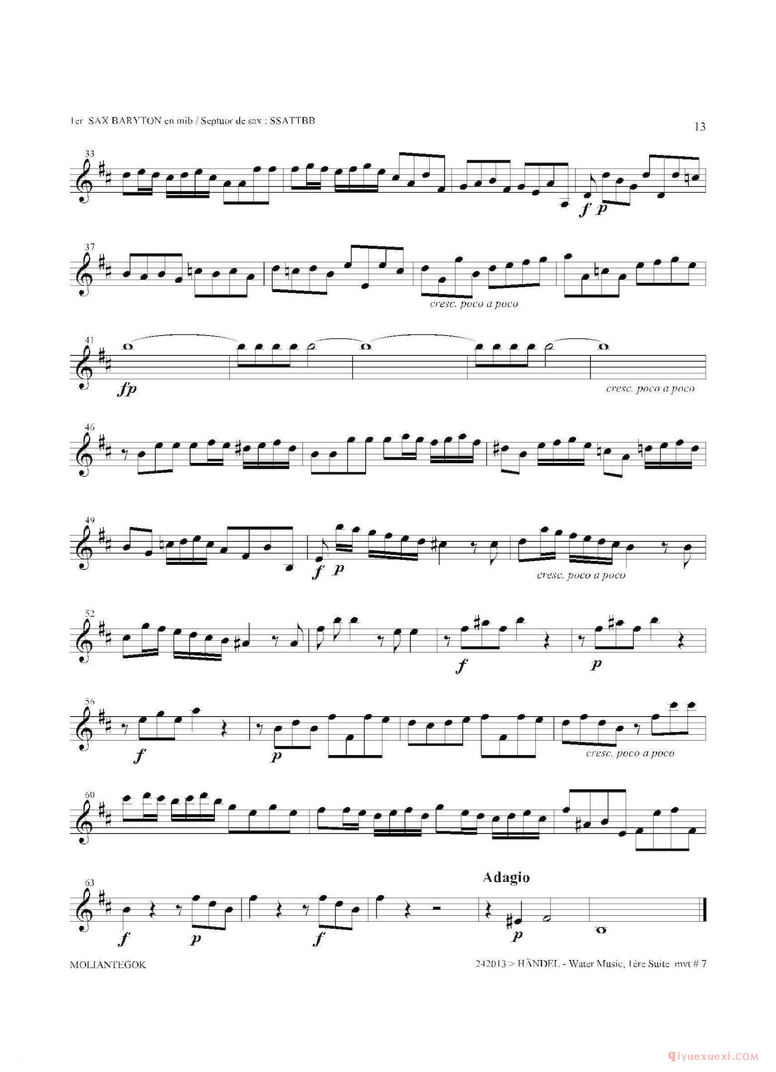 萨克斯合奏总谱[Water Music（HWV.348 No.1]