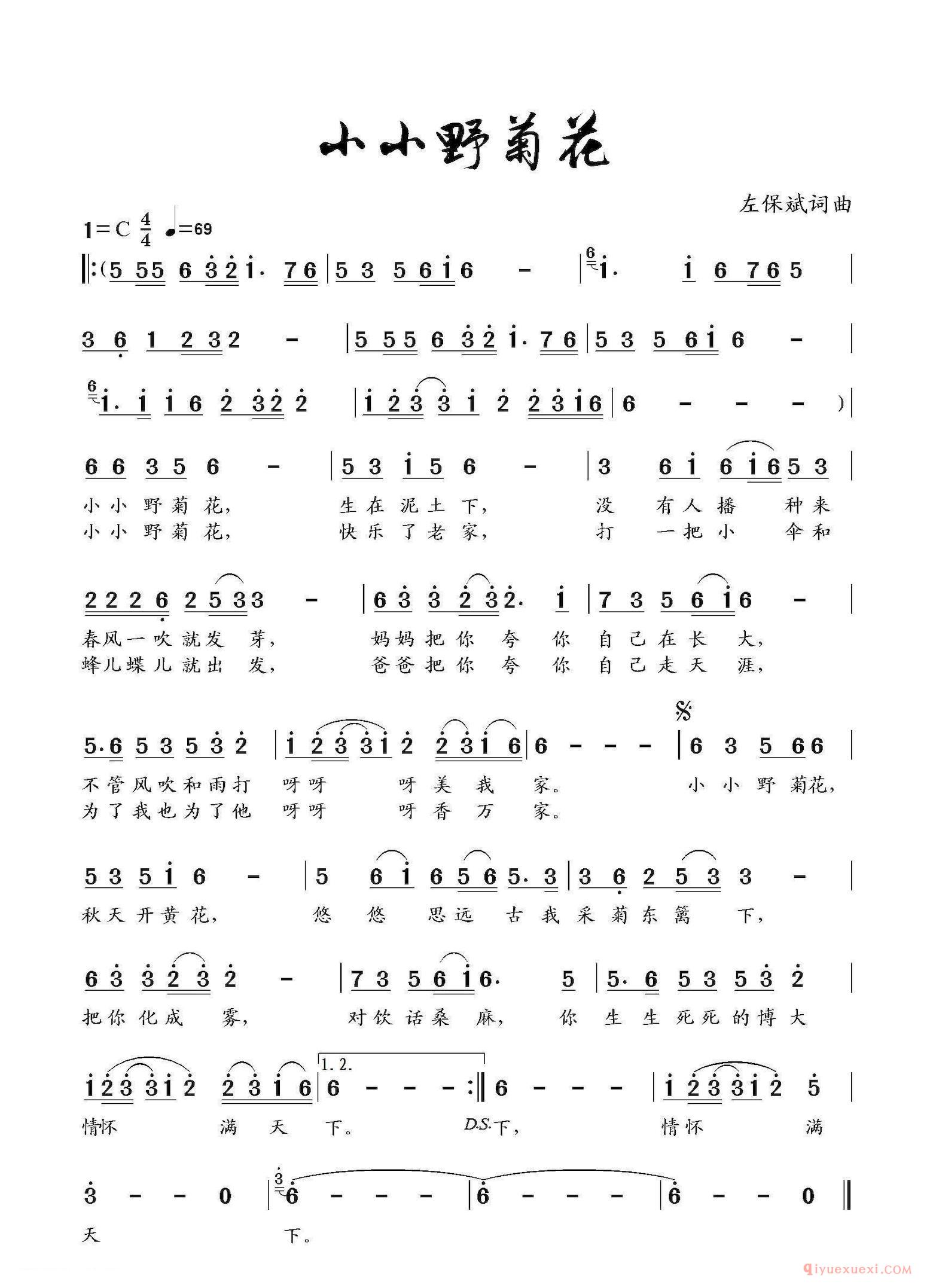 儿歌简谱[小小野菊花]左保斌 词曲