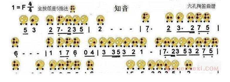 6孔陶笛乐谱《知音》