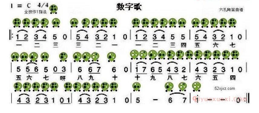 6孔陶笛谱子《数字歌》