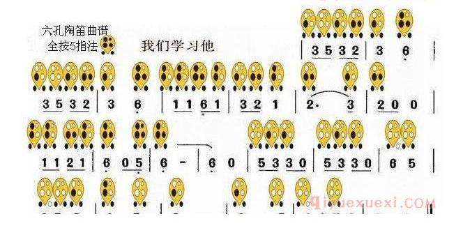 6孔陶笛谱子《我们学习他》