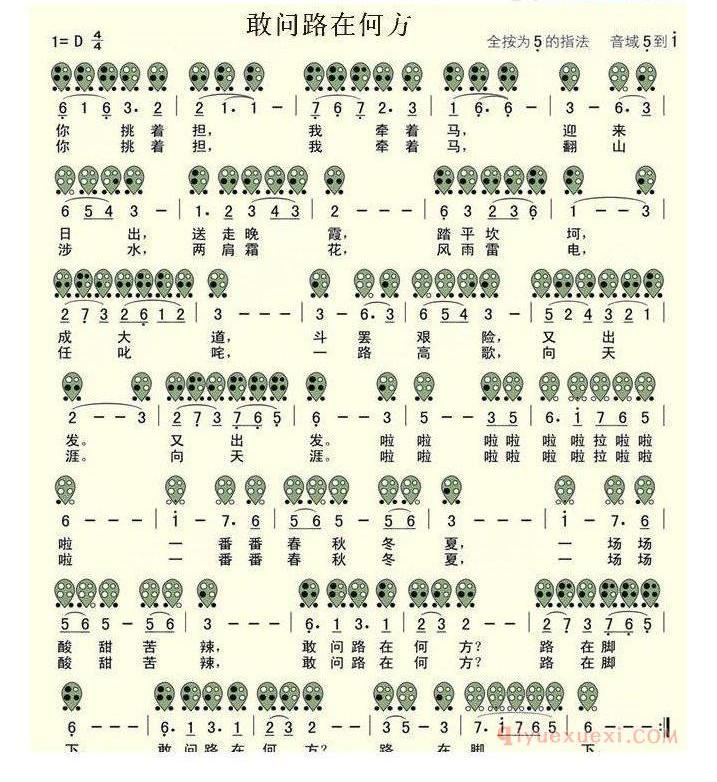 6孔陶笛谱子《敢问路在何方》
