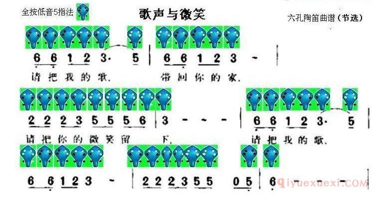 6孔陶笛谱子《歌声与微笑》