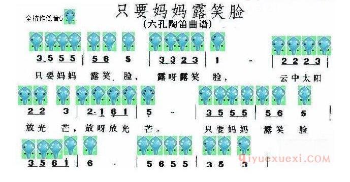 6孔陶笛谱子《只要妈妈露笑脸》