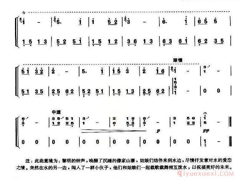 古筝谱《泼水/上海筝会/考级六级曲目》简谱