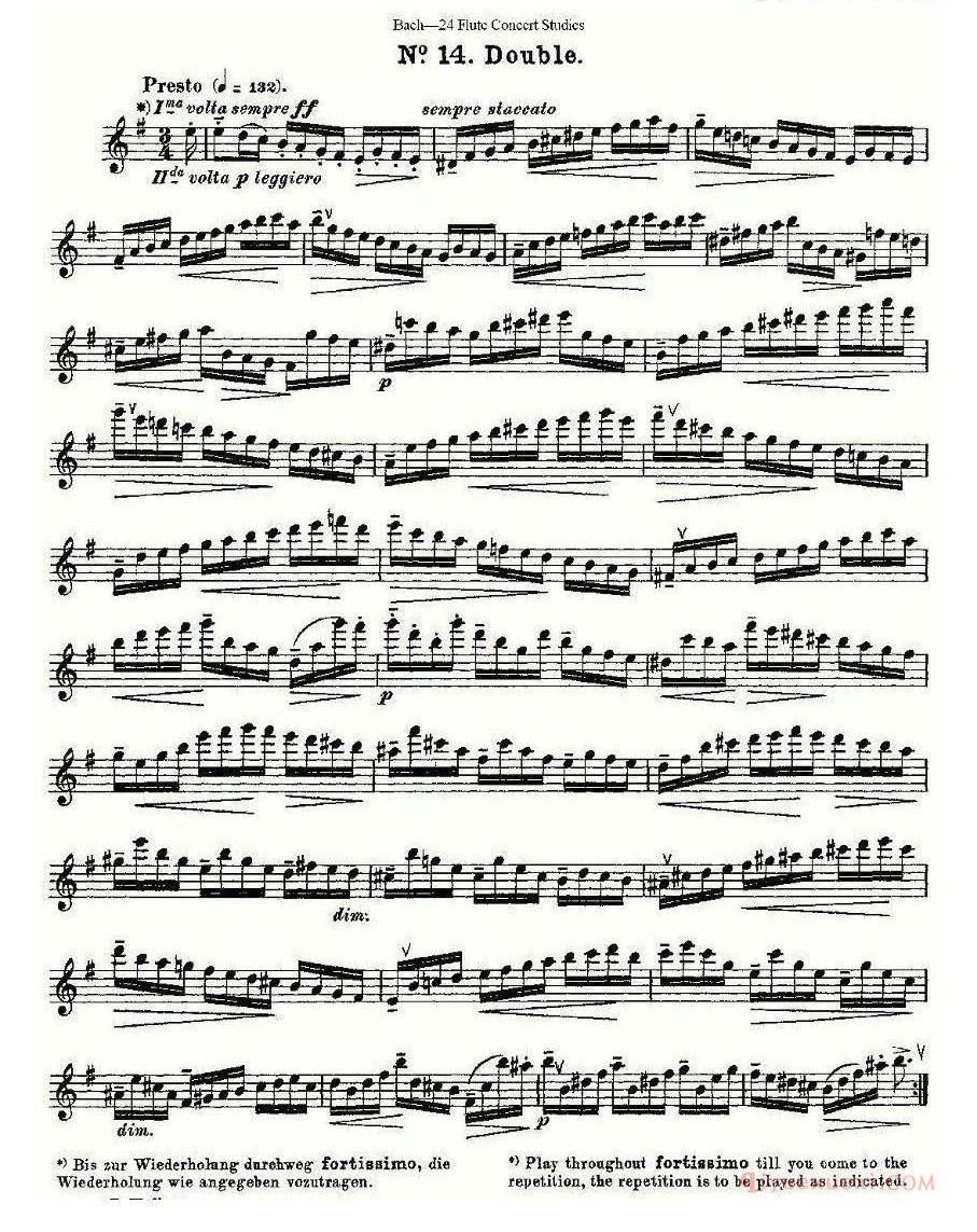 长笛谱网[Bach-24 Flutc Concert Studies/巴赫24首长笛音乐会练习曲]五线谱