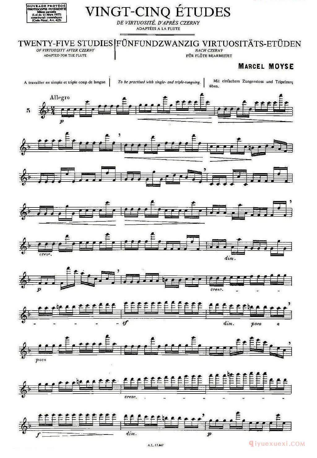 长笛乐谱[Moyse-25 Studies after Czerny flute/25首改编自车尔尼作品的练习曲]五线谱