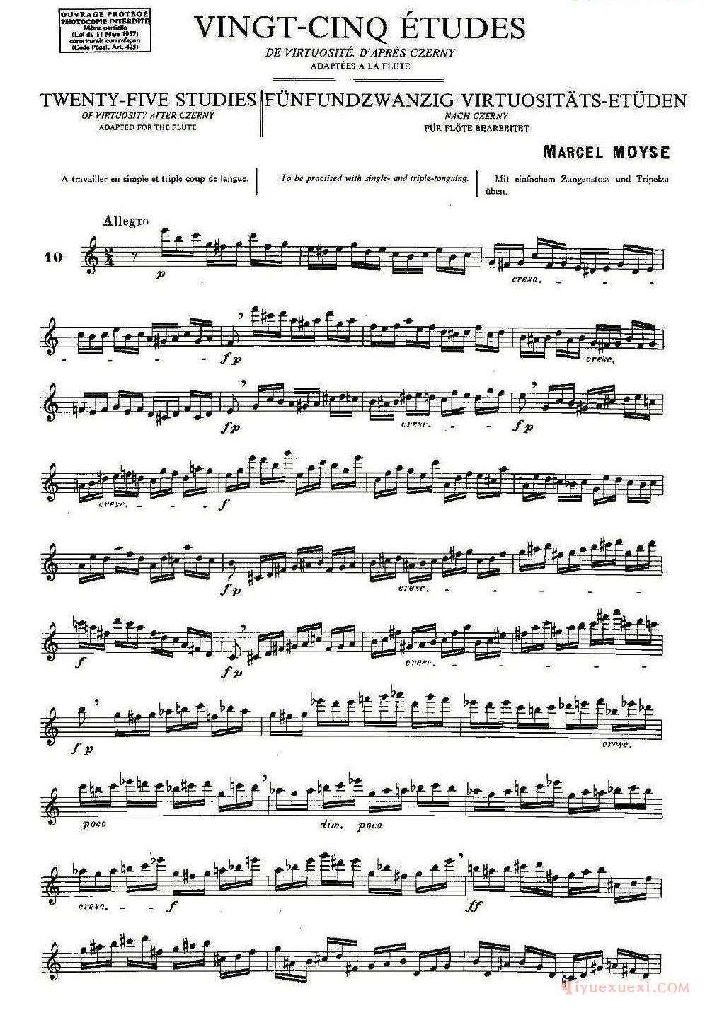 长笛乐谱[Moyse-25 Studies after Czerny flute/25首改编自车尔尼作品的练习曲]五线谱