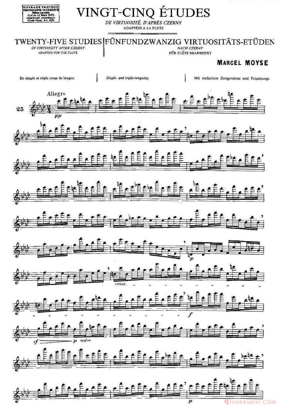 长笛乐谱[Moyse-25 Studies after Czerny flute/25首改编自车尔尼作品的练习曲]五线谱