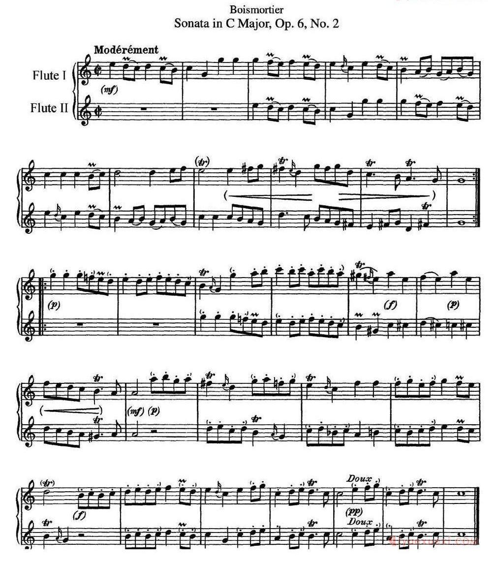 长笛乐谱[博伊斯卯绨C大调双长笛奏鸣曲Op.6（NO.2）]