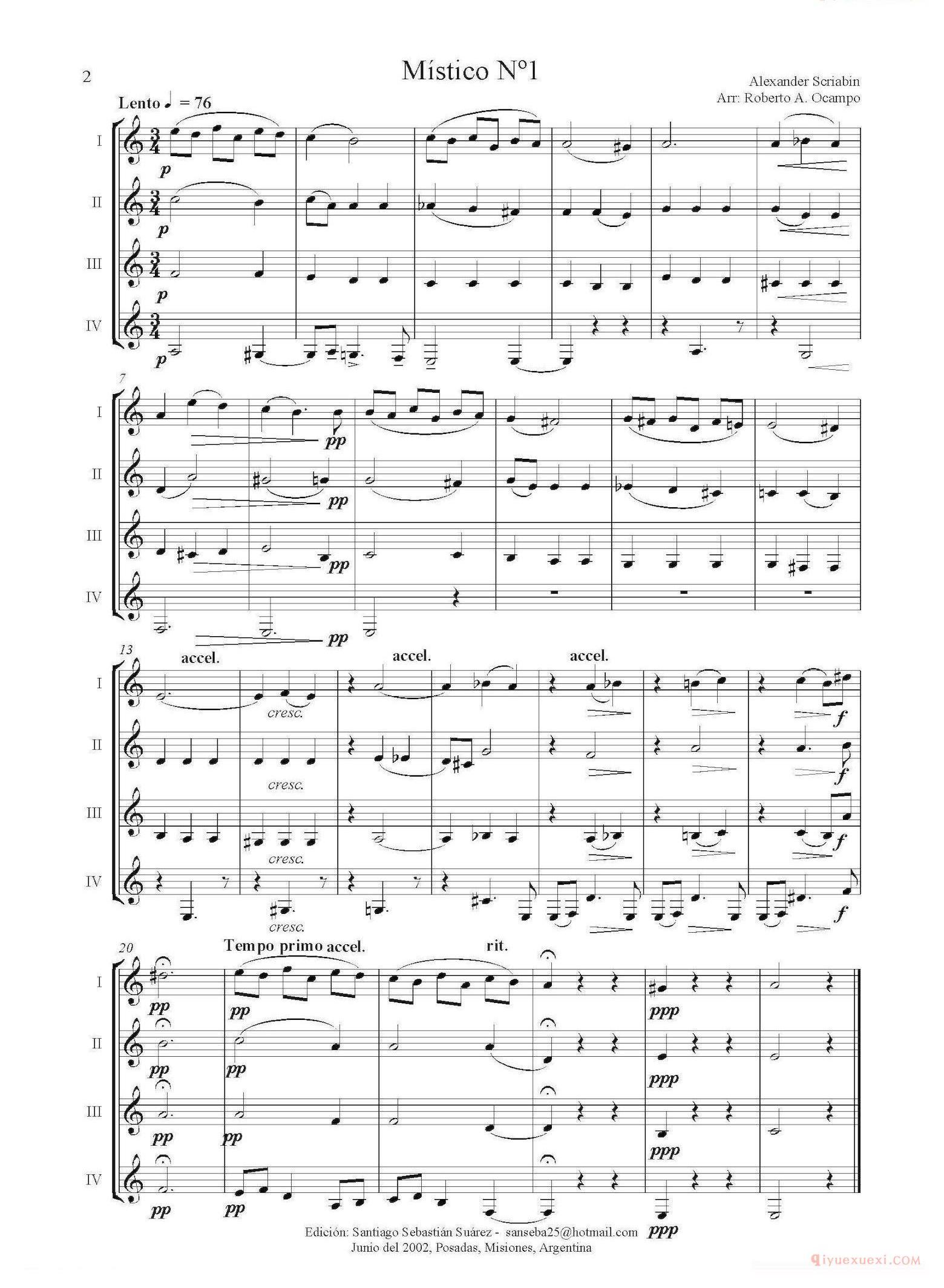 单簧管谱[Dos Piezas de Alexander Scriabin]单簧管四重奏