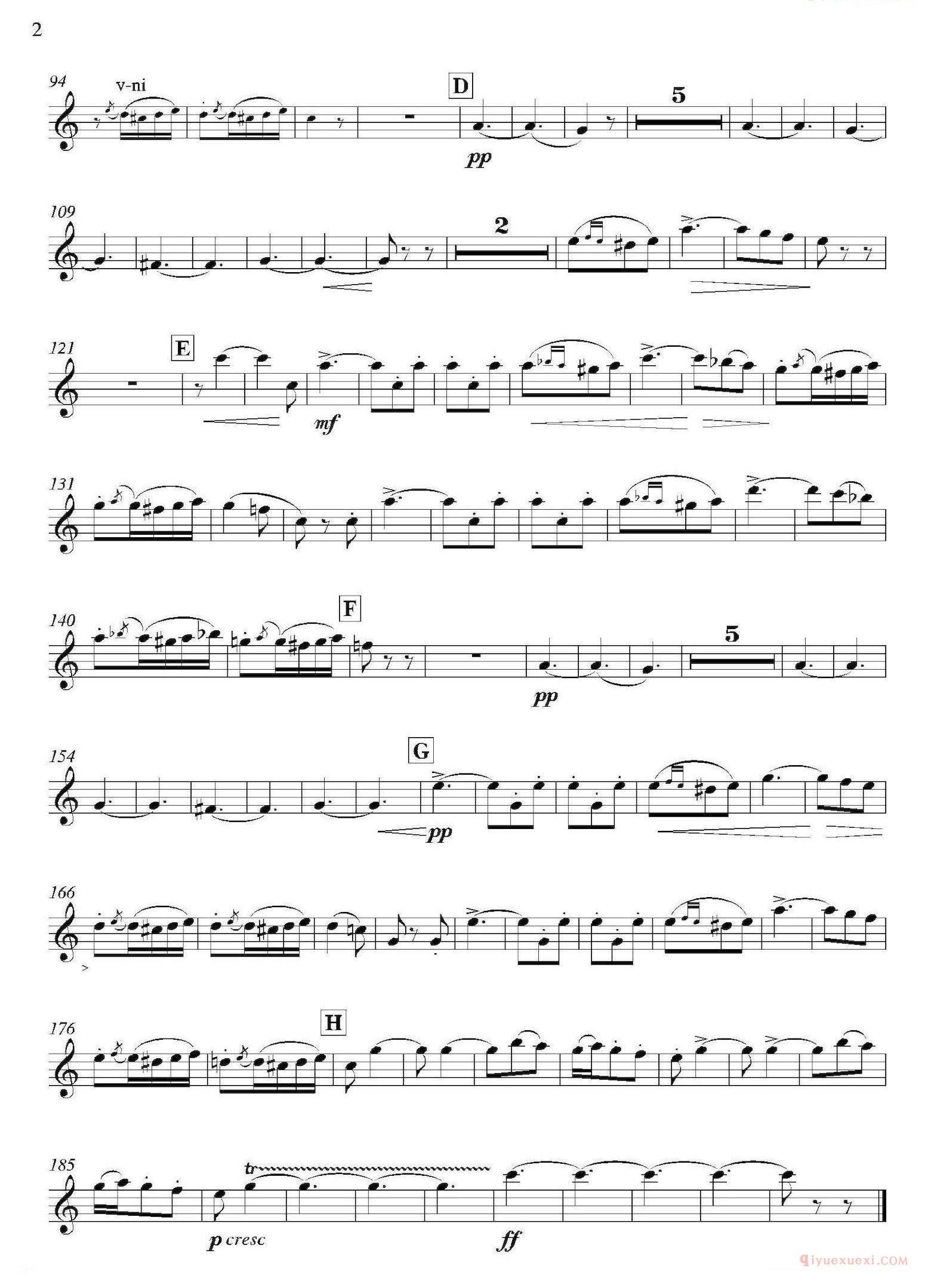 单簧管乐谱[饮酒歌]管弦乐队2支单簧管分谱