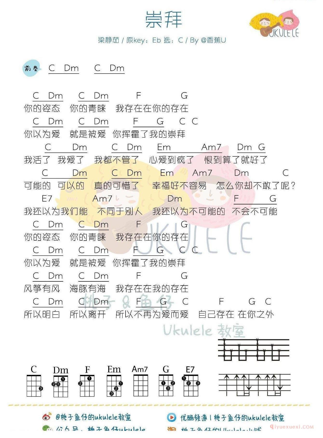 尤克里里谱[梁静茹/崇拜]C调ukulele谱