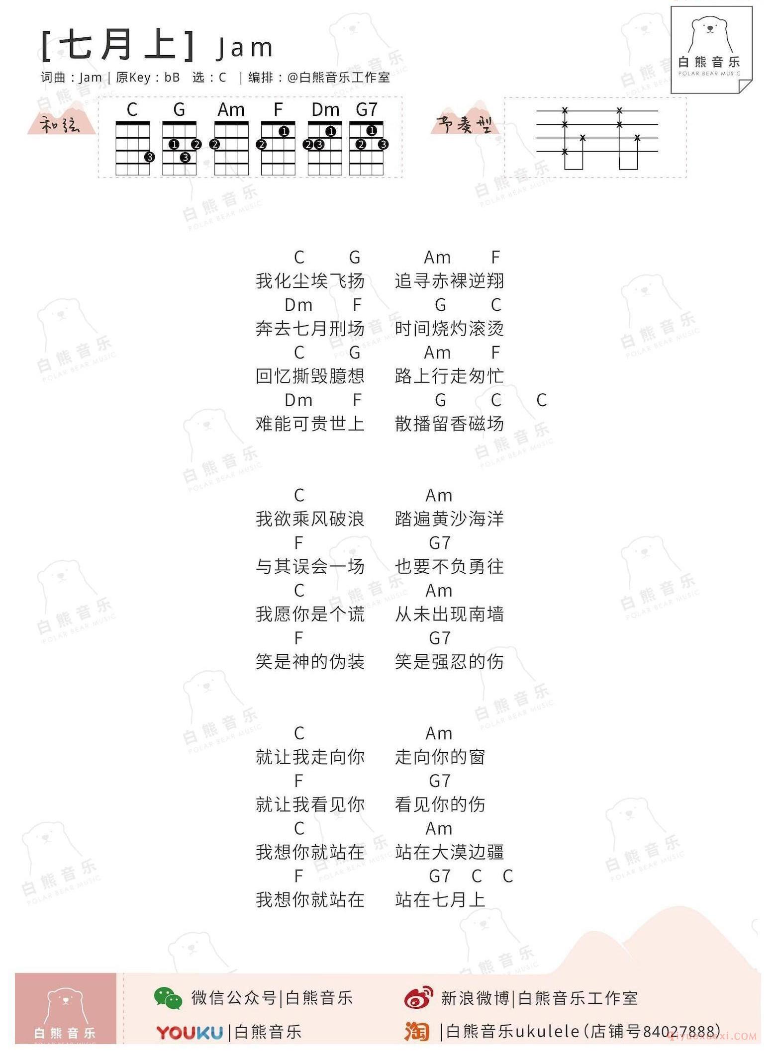 尤克里里谱[七月上]和弦/节奏型