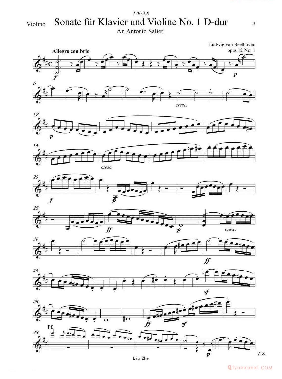 贝多芬250周年诞辰纪念（一）D大调小提琴奏鸣曲op. 12 No. 1第一乐章