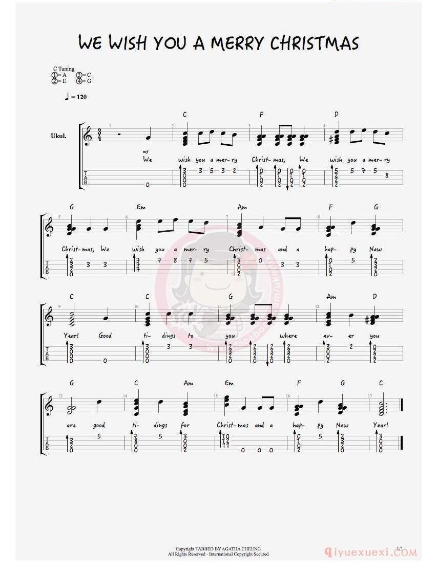 ukulele新手歌曲谱_We Wish You a Merry Christmas_ukulele儿歌指弹