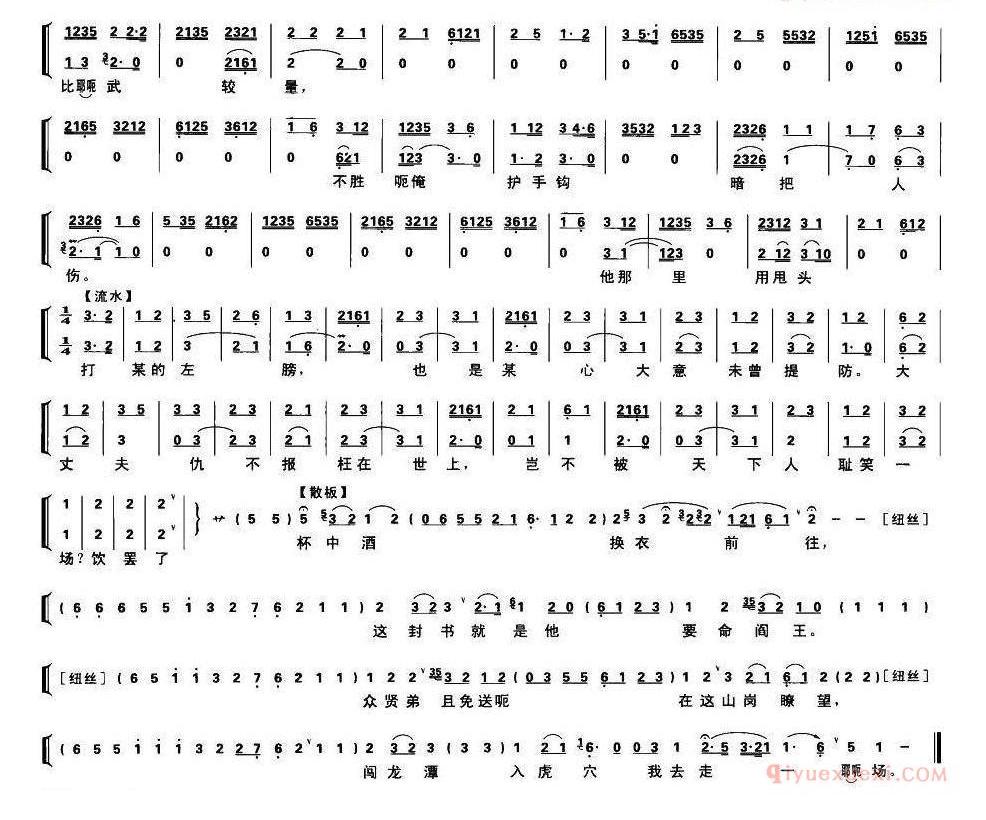 将酒宴摆在聚义厅上《盗御马》窦尔墩唱段、琴谱