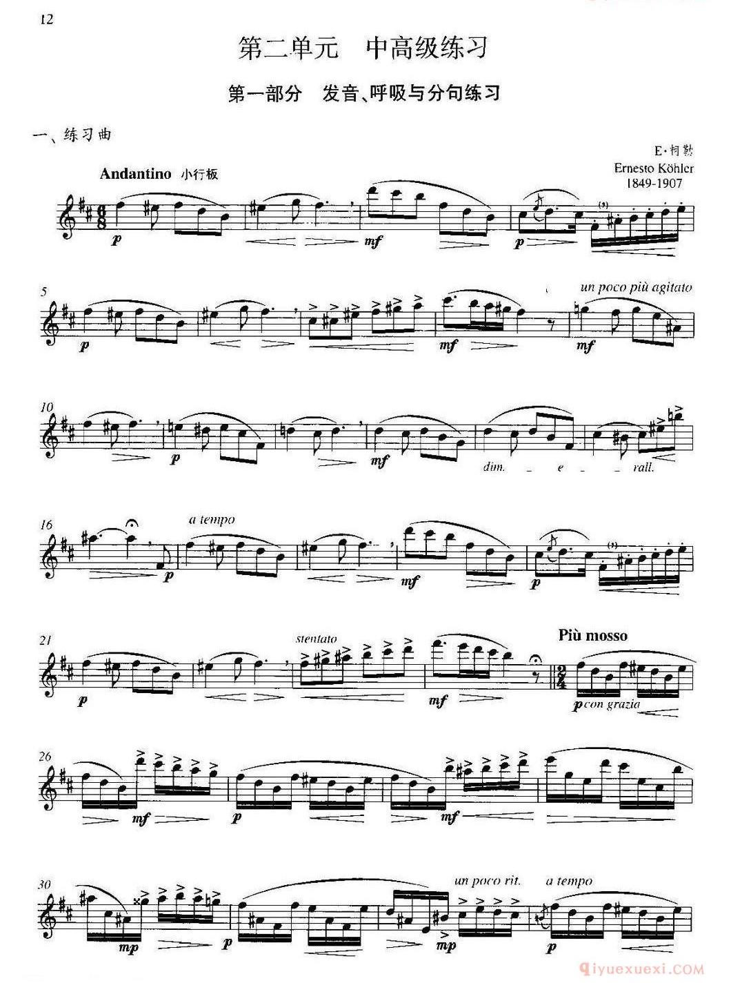 长笛谱子[第二单元 中高级练习：发音、呼吸与分句练习]练习曲部分