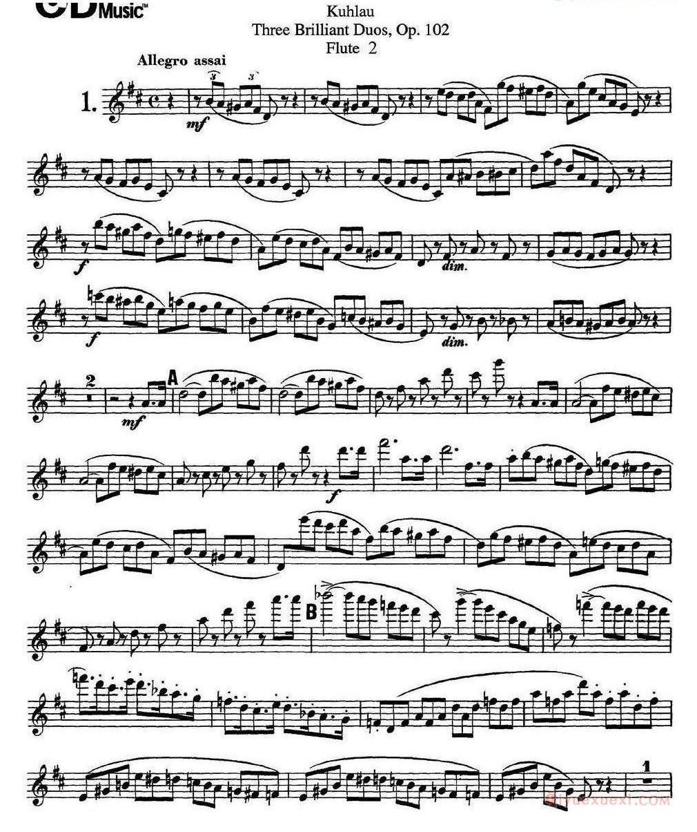 库劳长笛二重奏练习三段OP.102——Flute 2（NO.1） 