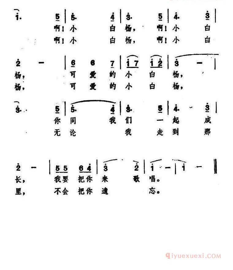 儿童歌曲简谱[校园里的小白杨]杨春华词 王莘曲