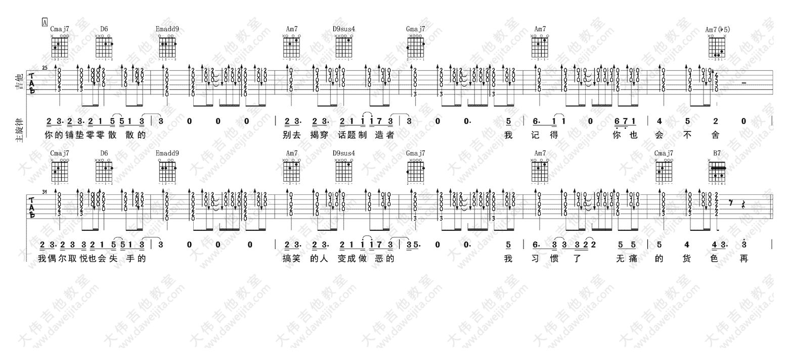 大伟吉他《怪咖》弹唱伴奏谱