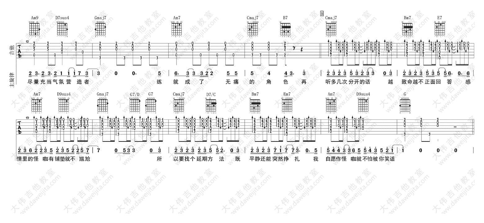 大伟吉他《怪咖》高清六线谱