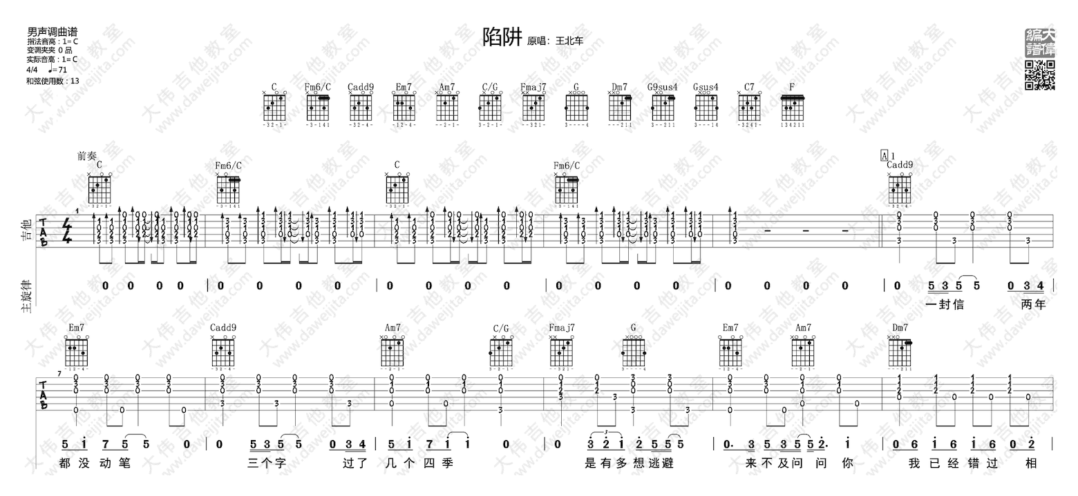 大伟《陷阱》吉他谱