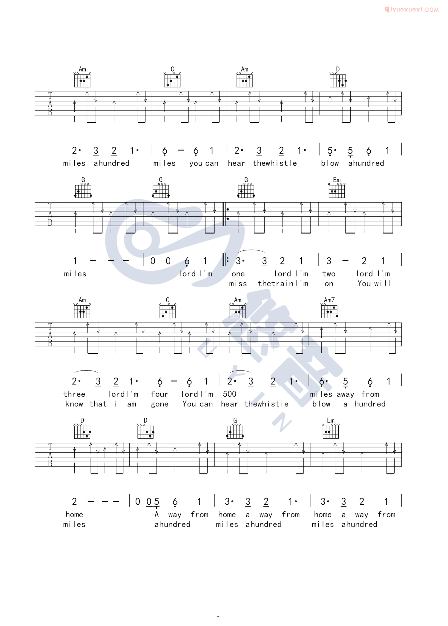 吉他资料网《Five Hundred Miles》吉他谱-2