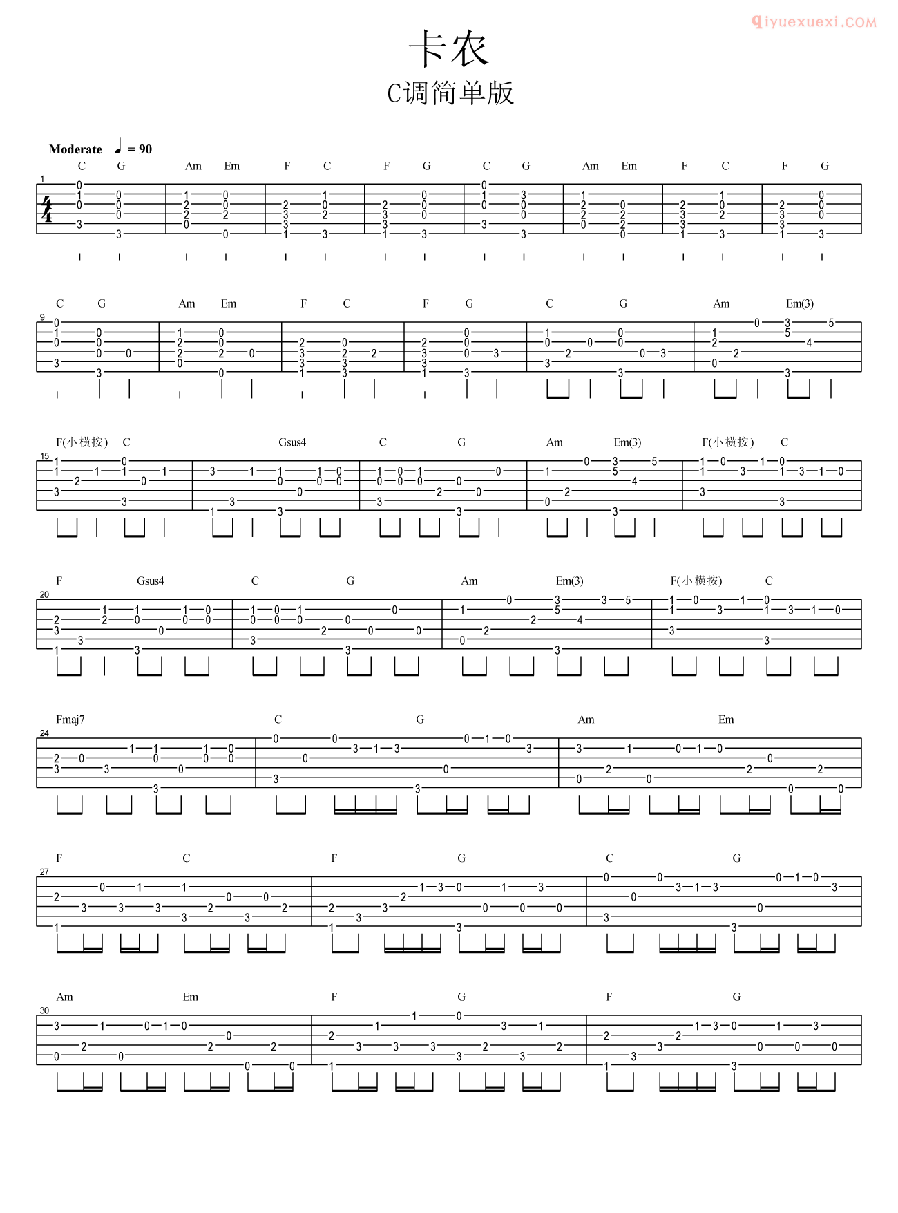 吉他资料网《卡农》吉他谱-1