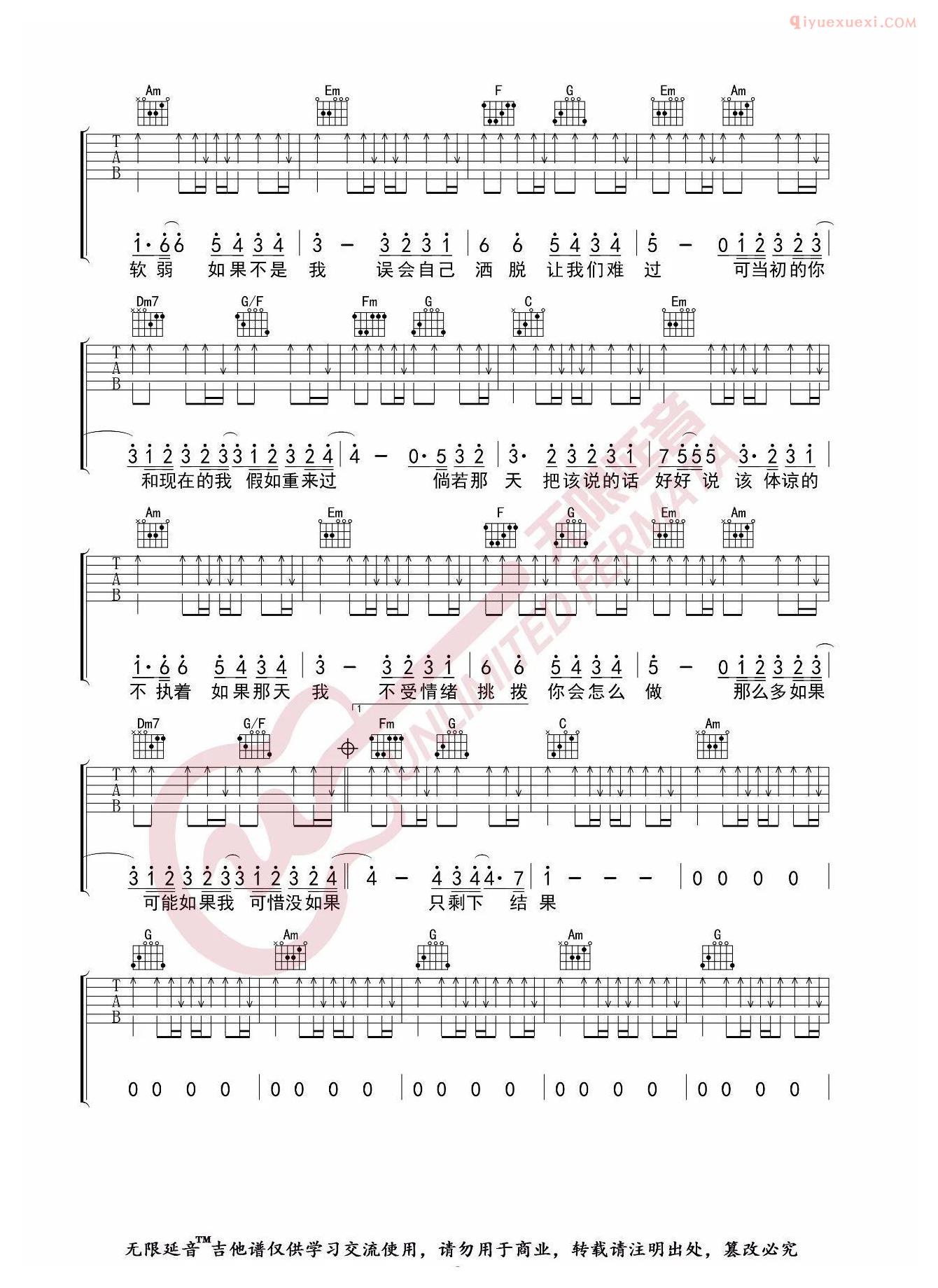 吉他资料网可惜没如果吉他谱-2