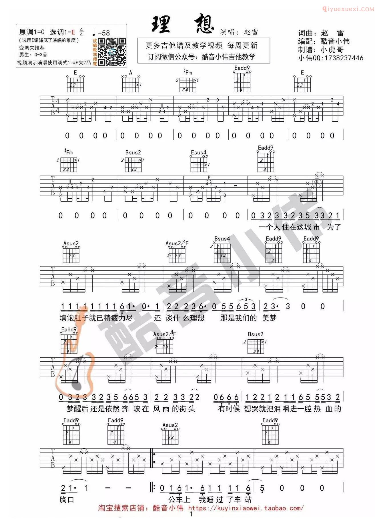 吉他资料网E调《理想》吉他谱-1